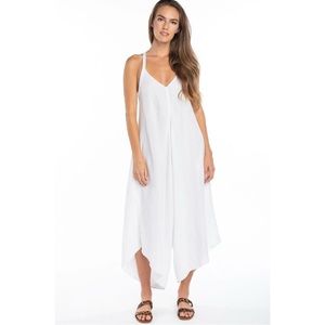 Hard Tail White Forever Loop Back Draped 100% Linen Jumper Dress Size Small